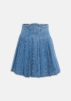 Balmain Pleated high-rise denim miniskirt