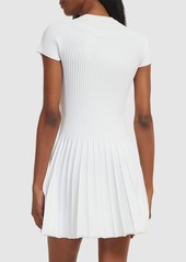 Balmain Pleated Knit Short Sleeve Mini Dress