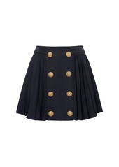 Balmain Pleated Wool Crepe Mini Skirt