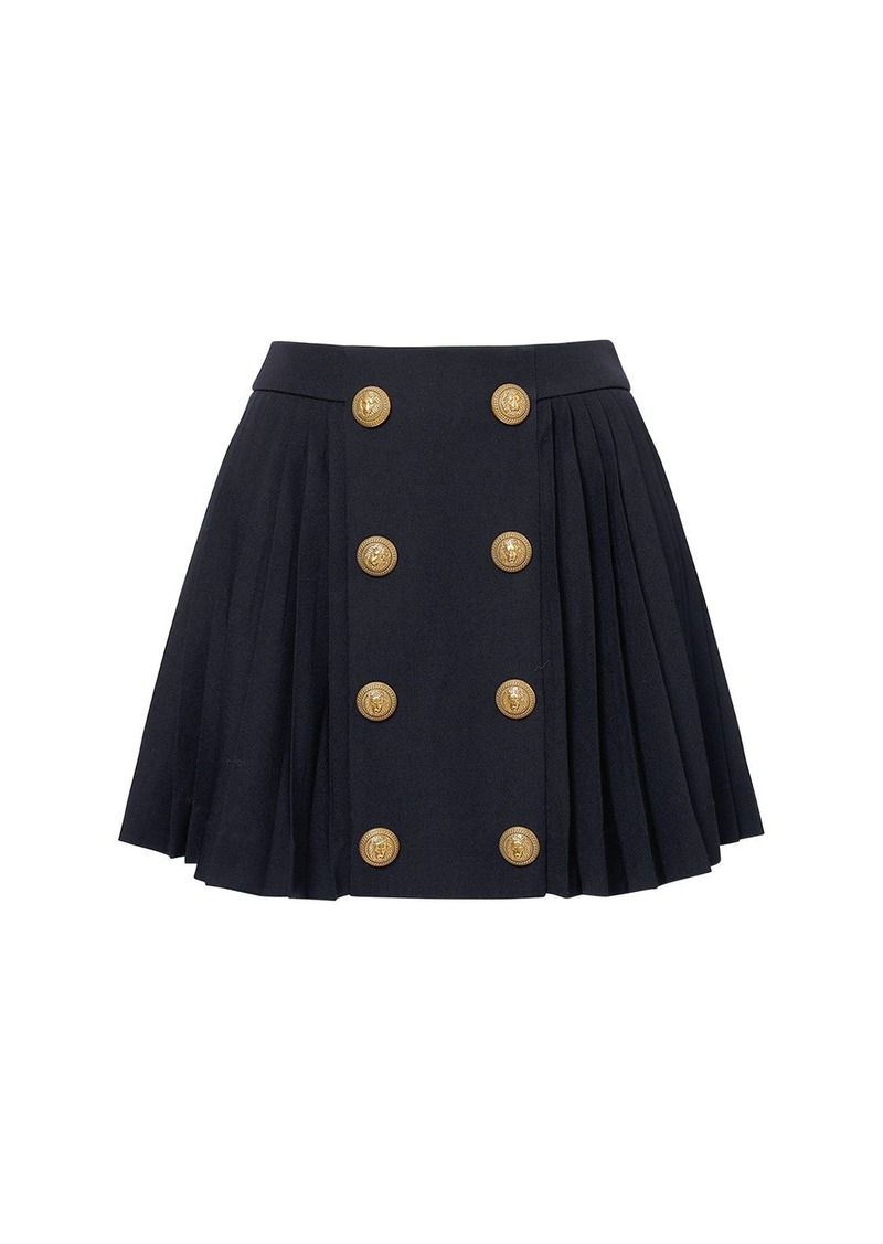 Balmain Pleated Wool Crepe Mini Skirt
