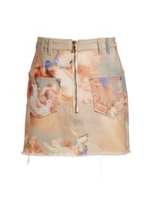 Balmain Printed Cotton Buttoned Mini Skirt