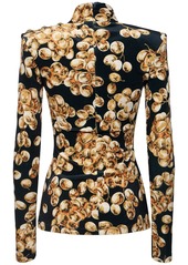 Balmain Printed High Neck Velvet Top