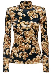 Balmain Printed High Neck Velvet Top