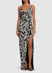 Balmain Printed Viscose Cowl Neck Long Dress