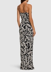 Balmain Printed Viscose Cowl Neck Long Dress