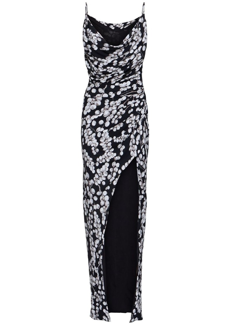 Balmain Printed Viscose Cowl Neck Long Dress