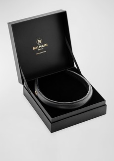 Balmain Puffed Leather Headband with 18K Gold-Plated Logo