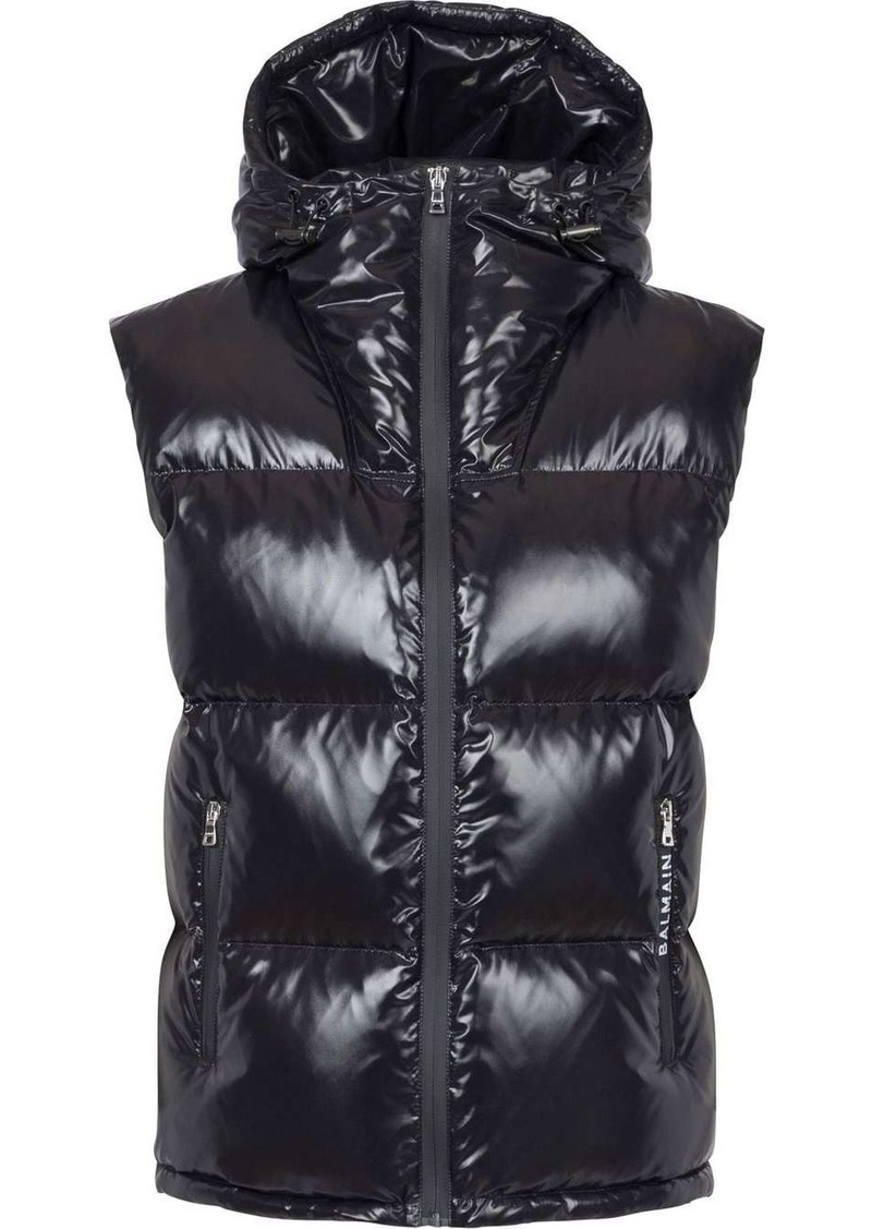 Balmain puffer hooded sleeveless jacket