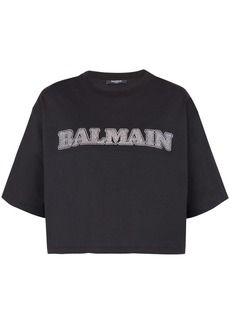 Balmain rhinestone-logo cropped cotton T-shirt