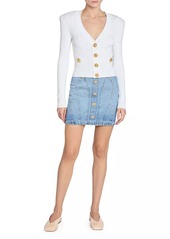 Balmain Rib-Knit Pad Shoulder Cardigan