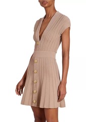 Balmain Rib-Knit V-Neck Minidress