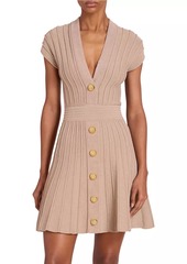 Balmain Rib-Knit V-Neck Minidress