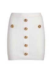 Balmain Ribbed Knit Mini Skirt W/ Buttons