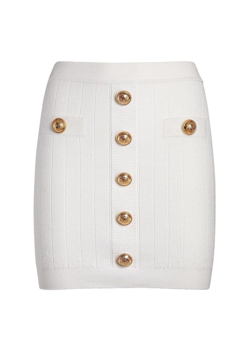 Balmain Ribbed Knit Mini Skirt W/ Buttons