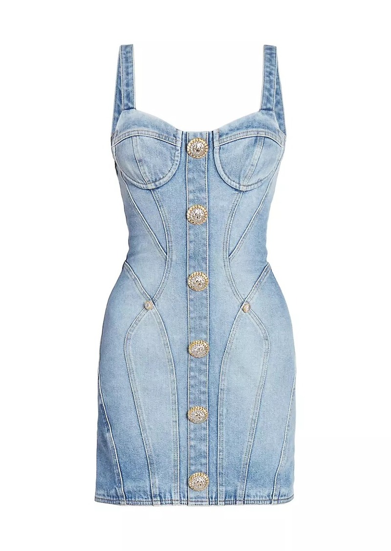 Balmain Seamed Denim Bustier Minidress