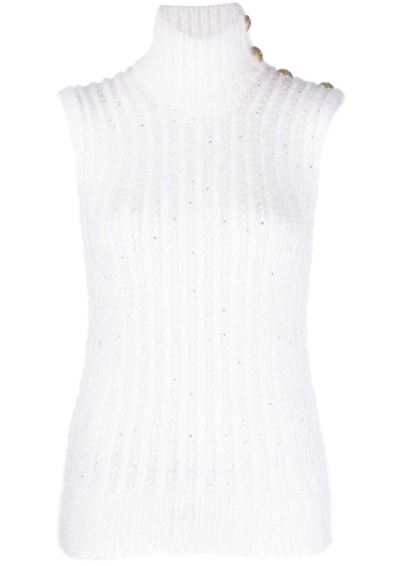 Balmain sequin-embellished knitted top