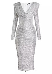 Balmain Sequined Cowlneck Midi-Dress