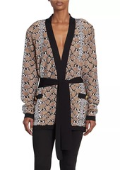 Balmain Sequined Python Print Belted Cardigan