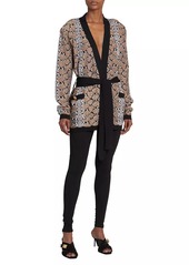 Balmain Sequined Python Print Belted Cardigan