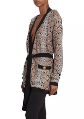 Balmain Sequined Python Print Belted Cardigan