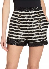 Balmain Sequined Striped High-Waist Shorts