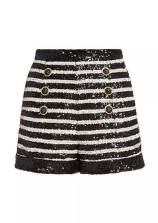 Balmain Sequined Striped High-Waist Shorts