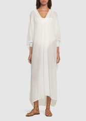 Balmain Shiny Jersey Long V-neck Kaftan Dress