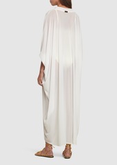 Balmain Shiny Jersey Long V-neck Kaftan Dress