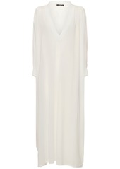 Balmain Shiny Jersey Long V-neck Kaftan Dress