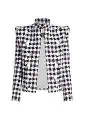 Balmain Shoulder-Pad Buttoned Gingham Tweed Jacket