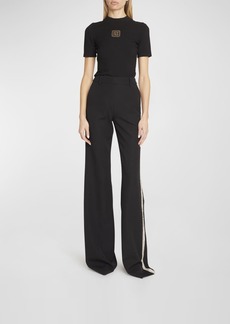 Balmain Side-Embroidered Flare Wool Pants
