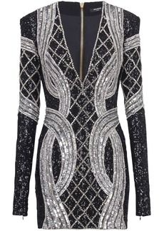 Balmain silver all-over embroidered dress