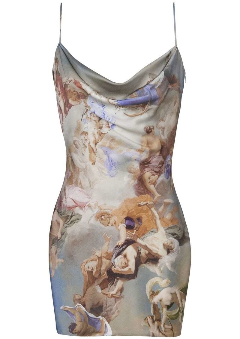 Balmain Sky-print cowl-neck minidress