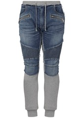 Balmain Slim Cotton Denim & Jersey Jeans
