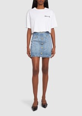 Balmain Stretch Cotton Denim Mini Skirt