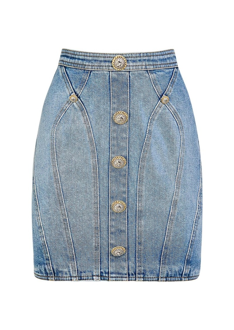 Balmain Stretch Cotton Denim Mini Skirt