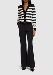 Balmain Striped Cotton Blend Jersey Cardigan