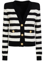 Balmain Striped Cotton Blend Jersey Cardigan