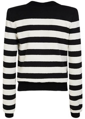 Balmain Striped Cotton Blend Jersey Cardigan