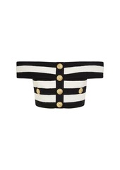 Balmain Striped Cotton Blend Off-shoulder Top