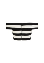 Balmain Striped Cotton Blend Off-shoulder Top