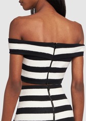 Balmain Striped Cotton Blend Off-shoulder Top