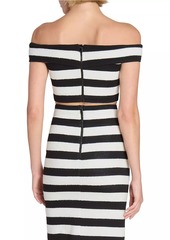 Balmain Striped Cotton Off-the-Shoulder Crop Top