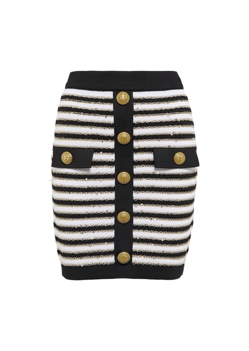 Balmain Striped high-rise knit miniskirt