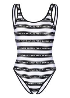 Balmain striped logo-print swimsuit