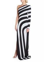 Balmain Striped One-Shoulder Gown