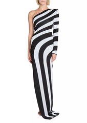 Balmain Striped One-Shoulder Gown