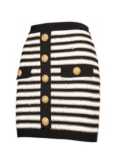 Balmain Striped Viscose Knit Button Mini Skirt