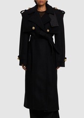 Balmain Tailored Boiled Wool Blend Trench Coat