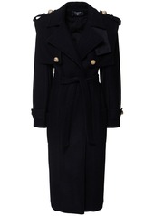 Balmain Tailored Boiled Wool Blend Trench Coat